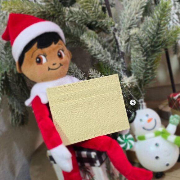 Beige Saffiano Leather Card Wallet, Monogram Christmas Gift - Picture 4 of 4